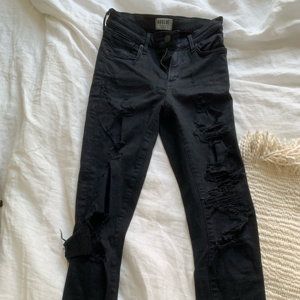 Skinny Ripped Black Agolde Jeans Size 24
